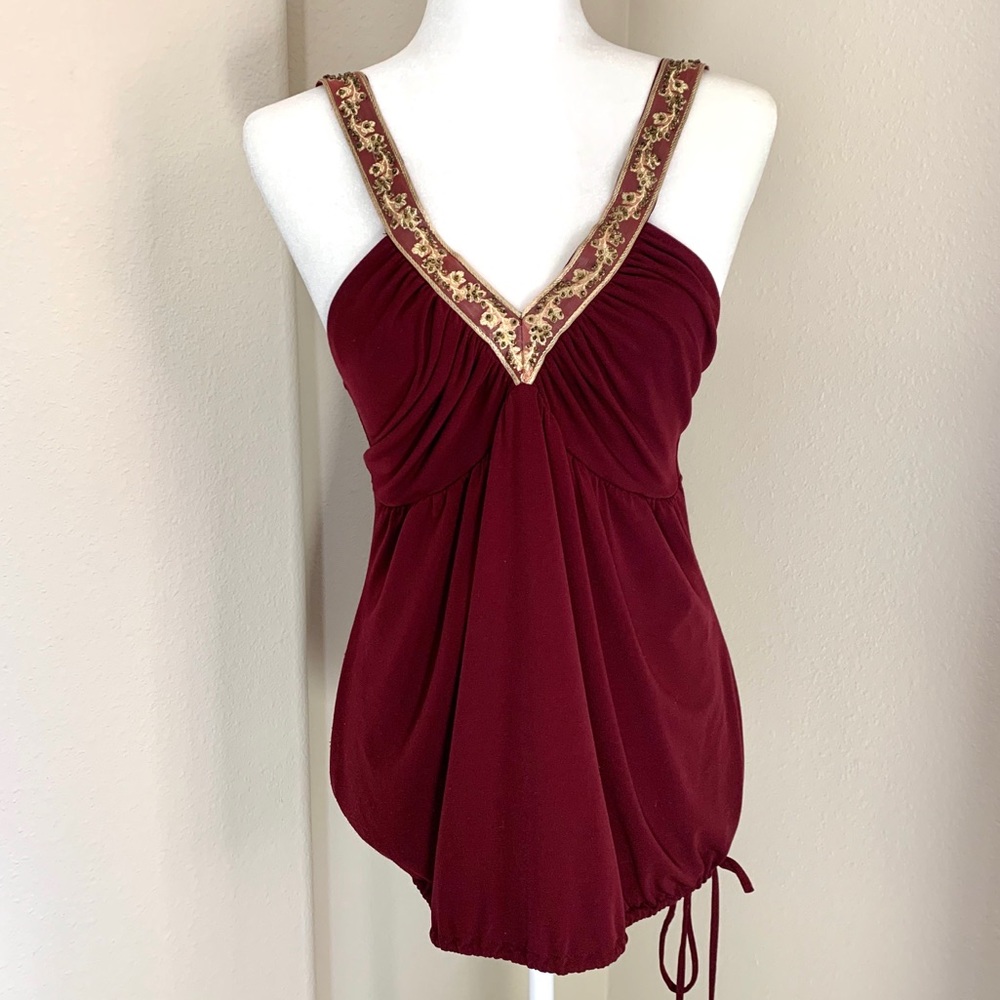 Volume Maroon Bead Detail V Neck Top